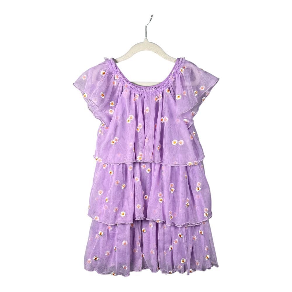 Andy & Evan Purple Daisy Floral Tiered Mesh Dress Girls Sz 6 Spring Easter Party